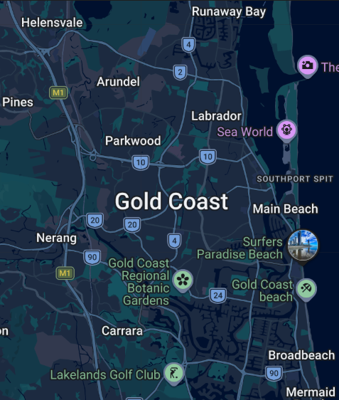 QLD Clean Pro Projects Gold Coast cleaning service area map showing residential and commercial cleaning coverage