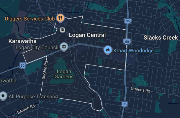 QLD Clean Pro Projects Logan cleaning service area map showing bathroom tile and grout cleaning services in Logan Queensland